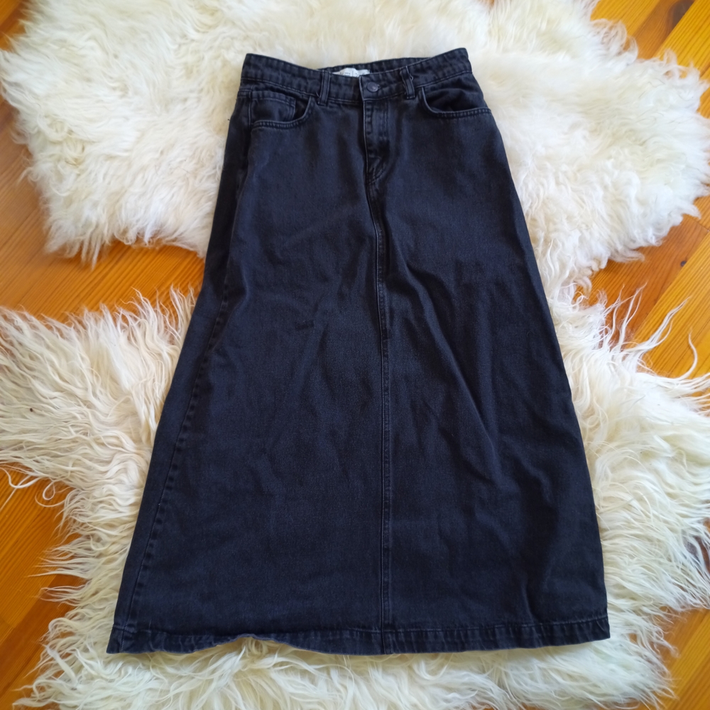 100% Cotton A-Line Denim Maxi Skirt No Slits Women's 8